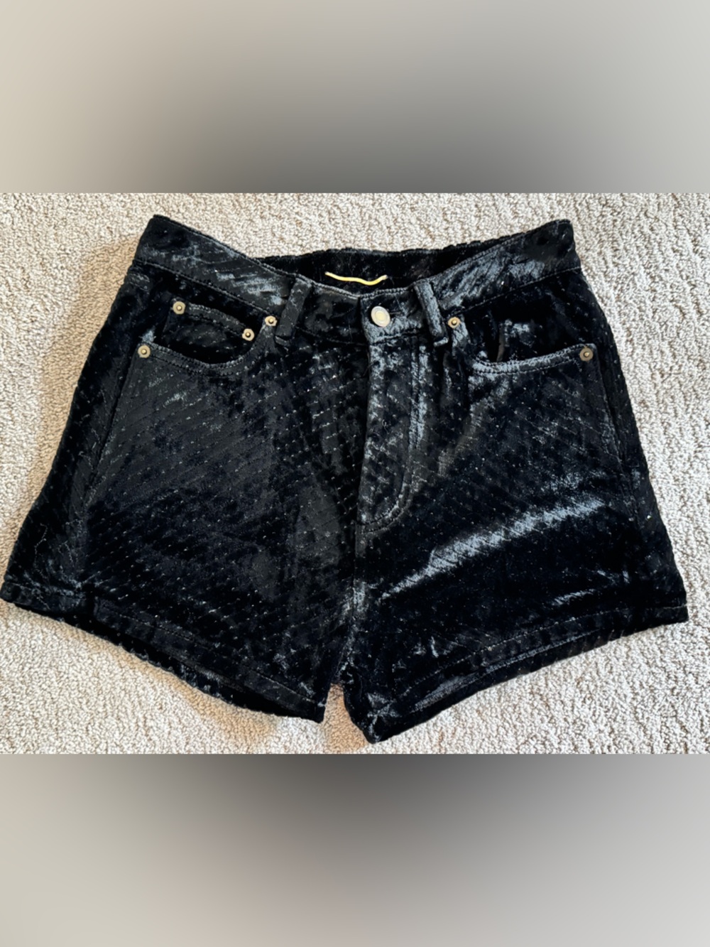 Saint Laurent Donna Black Velvet Quilted Shorts Size 26